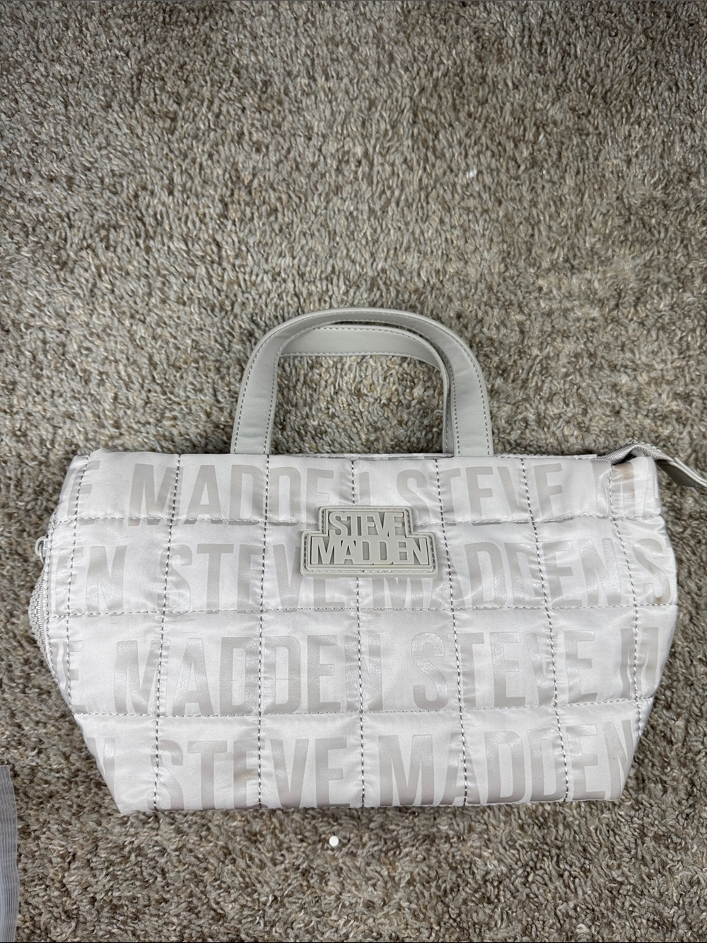 Steve Madden Light Cream Quilted Logo Tote
